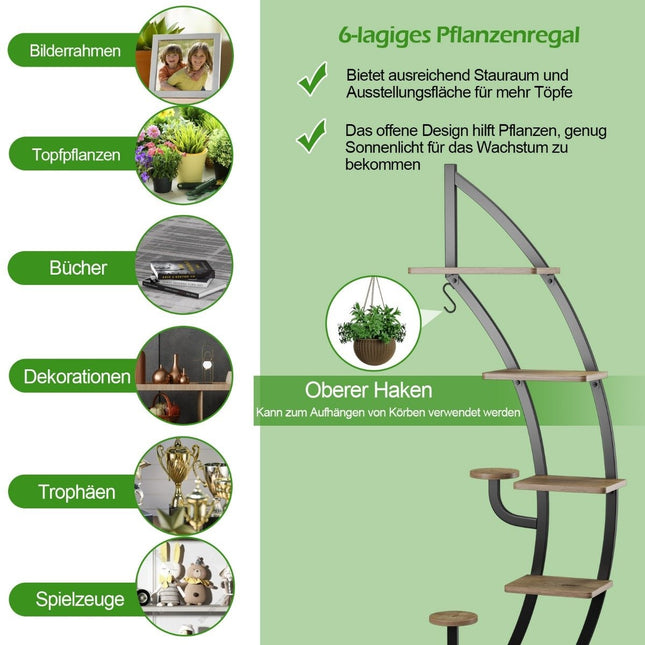 Support pour plantes en métal à 7 niveaux, étagère pour plantes à échelle en croissant incurvée