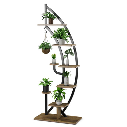 Support pour plantes en métal à 7 niveaux, étagère pour plantes à échelle en croissant incurvée
