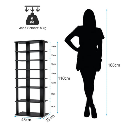 7-stöckiges vertikales Schuhregal, abnehmbare Ablage, MDF, 110,5 cm