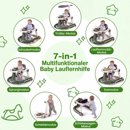 7-in-1 verstellbarer Babywalker mit Verdeck und Aktivitätszentrum