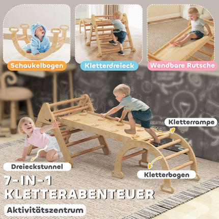 Ensemble d'escalade 7 en 1 pour enfants, structure de jeu pliable en bois