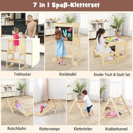 Ensemble d'escalade 7 en 1 pour enfants avec toboggan, tabouret et tableau noir