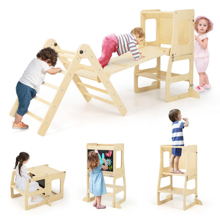 Ensemble d'escalade 7 en 1 pour enfants avec toboggan, tabouret et tableau noir