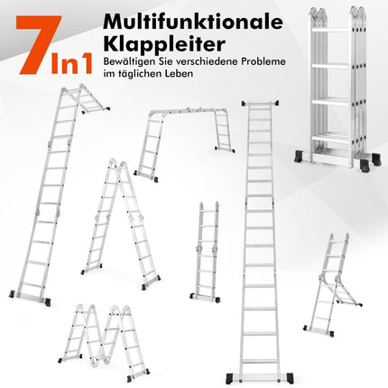 Échelle multifonction 7 en 1, 4,6 m, antidérapante, capacité de charge de 150 kg