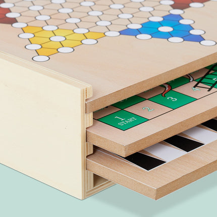 7-in-1 Brettspielesammlung aus Holz – Kompaktes Design