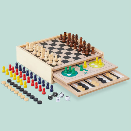 7-in-1 Brettspielesammlung aus Holz – Kompaktes Design