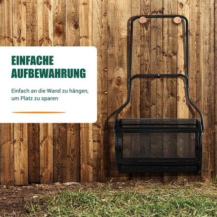 Épandeur de compost 80L avec poignée en U et panier en maille épandeur de tourbe épandeur d'engrais composteur noir