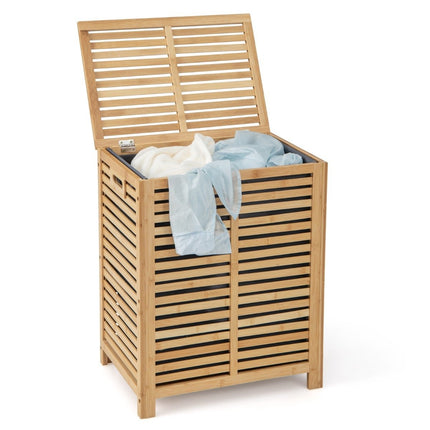 80L Laundry Basket with Lid & Removable Washable Laundry Bag Bamboo Laundry Hamper