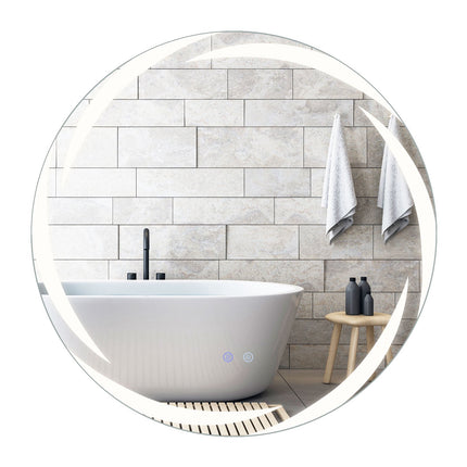 Miroir de salle de bain rond à LED de 80 cm, verre trempé, antibuée