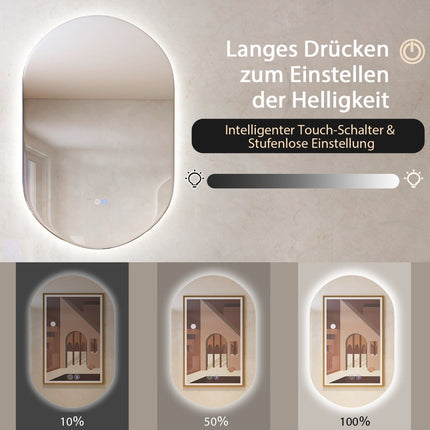 Miroir mural LED 80 x 50 cm miroir de salle de bain ovale dimmable