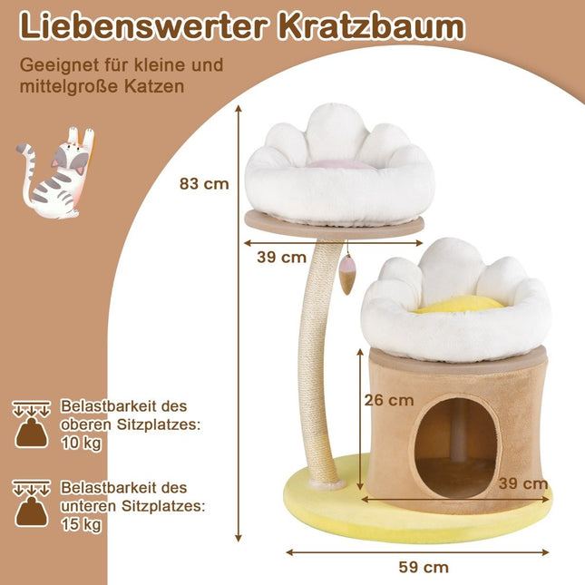 83cm kleiner Kratzbaum mit Katzenhöhle &amp; Sisalkratzbaum &amp; Spielzeug &amp; Kissen Katzenbaum