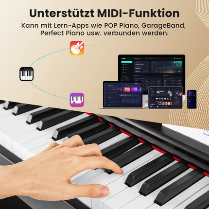 Digitalpiano mit 88 Tasten, Hammermechanik mit Gewichtung, 3 Pedale