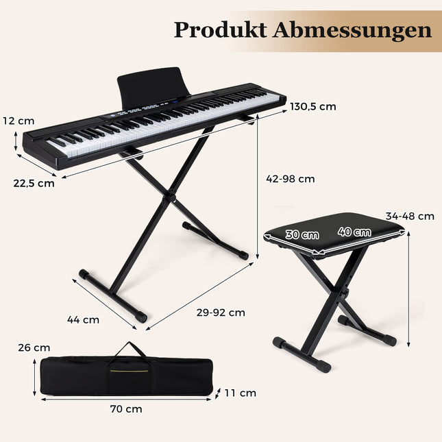 Piano numérique 88 touches avec support et banc réglables