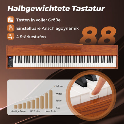 Piano numérique 88 touches, taille standard, semi-lesté, avec support et pédales.