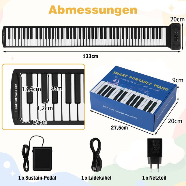 Piano portable 88 touches enroulable avec 128 rythmes et MIDI
