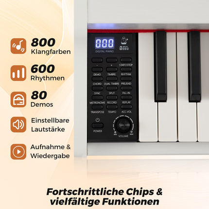 Piano numérique semi-lesté 88 touches, support, pédales, blanc