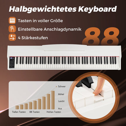 Piano numérique semi-lesté 88 touches, support, pédales, blanc