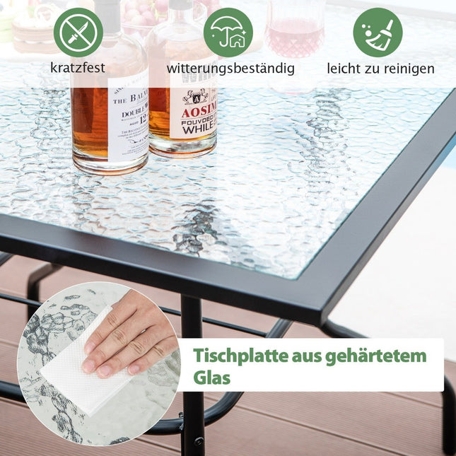 89 cm langer und breiter Terrassentisch mit 38 mm Schirmloch und schwarzer Tischplatte