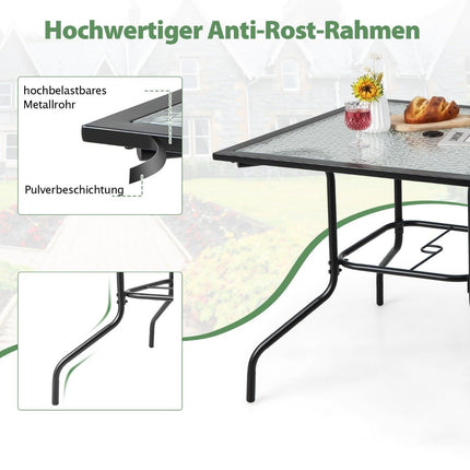 89 cm langer und breiter Terrassentisch mit 38 mm Schirmloch und schwarzer Tischplatte