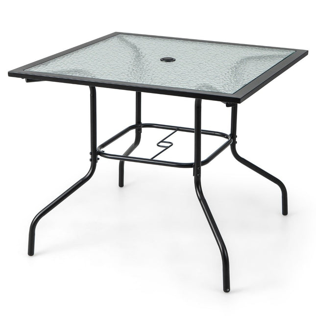89 cm langer und breiter Terrassentisch mit 38 mm Schirmloch und schwarzer Tischplatte