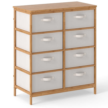 Commode en bambou à 8 tiroirs avec bacs en tissu amovibles