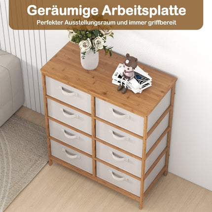 Commode en bambou à 8 tiroirs avec bacs en tissu amovibles