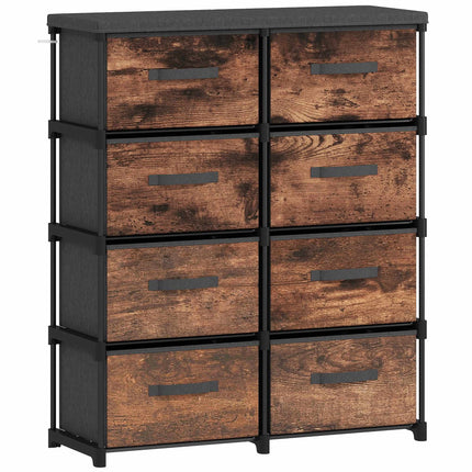 Commode en tissu à 8 tiroirs avec structure en métal, marron vintage
