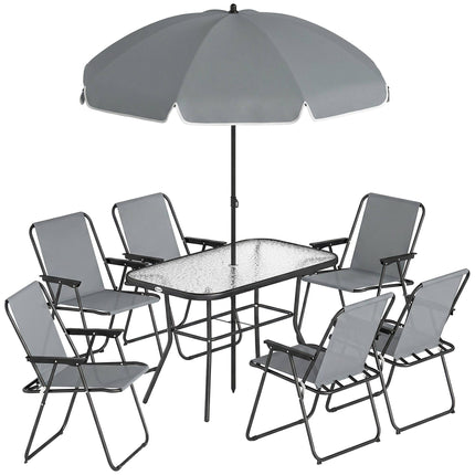Ensemble de salle à manger d'extérieur 8 pièces avec parasol et chaises pliantes