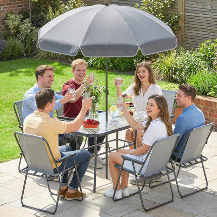 Ensemble de salle à manger d'extérieur 8 pièces avec parasol et chaises pliantes