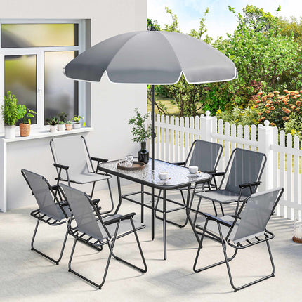 Ensemble de salle à manger d'extérieur 8 pièces avec parasol et chaises pliantes