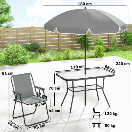 Ensemble de salle à manger d'extérieur 8 pièces avec parasol et chaises pliantes