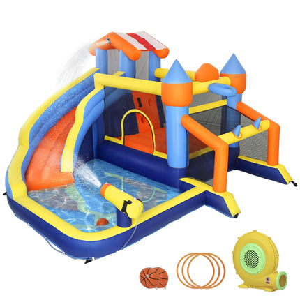 Château gonflable 8 en 1 avec toboggan, piscine et mur d'escalade