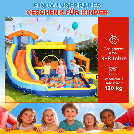 Château gonflable 8 en 1 avec toboggan, piscine et mur d'escalade