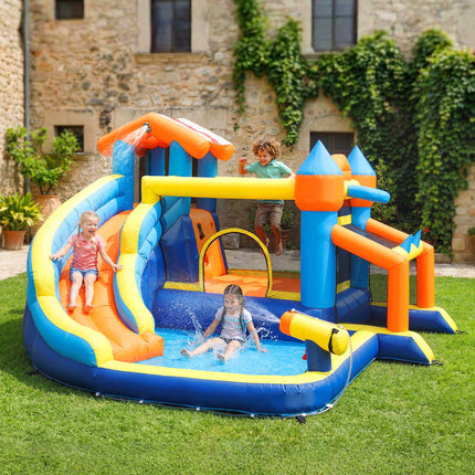 Château gonflable 8 en 1 avec toboggan, piscine et mur d'escalade