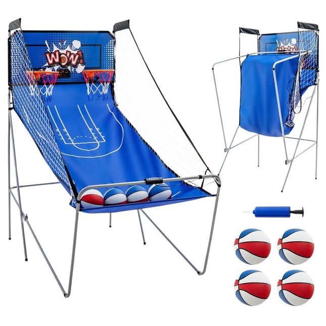 Machine de basket-ball 8 en 1 avec 4 balles, pompe à air et 8 modes de jeu, jeux de basket-ball d'arcade, bleu foncé