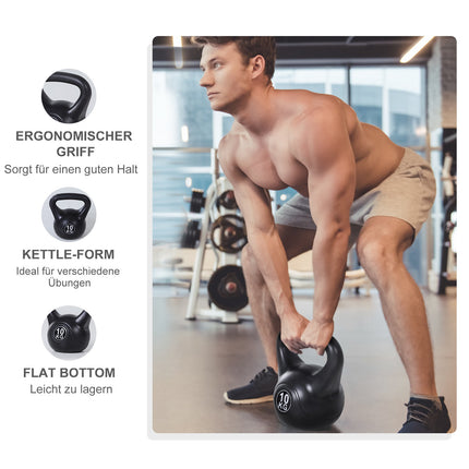8 kg Kettlebell, sandgefüllt, schwarz, anfängerfreundlich