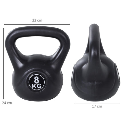 8 kg Kettlebell, sandgefüllt, schwarz, anfängerfreundlich