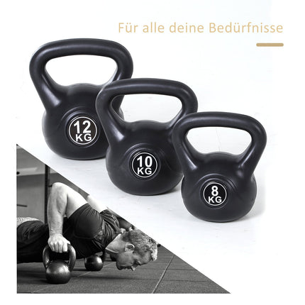 8 kg Kettlebell, sandgefüllt, schwarz, anfängerfreundlich