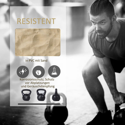 8 kg Kettlebell, sandgefüllt, schwarz, anfängerfreundlich