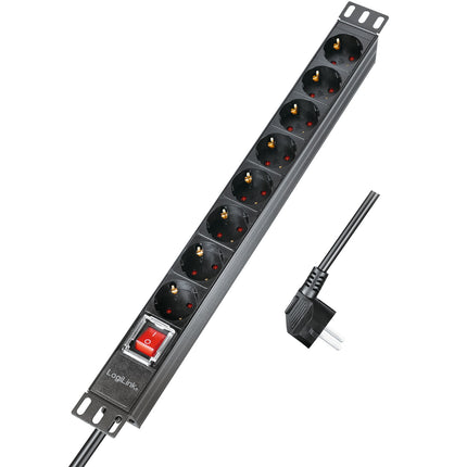 8-fach Abzweigdose mit Schalter für 19" Rack U1 Schwarz
