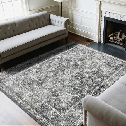8x10 Washable Vintage Area Rug, Non-Slip, Gray