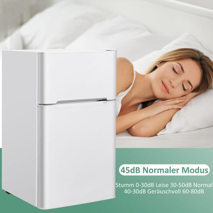 Réfrigérateur compact 90 L avec congélateur, deux portes, blanc