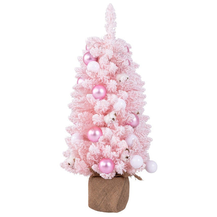Mini sapin de Noël artificiel de 90 cm avec neige et décoration. Sapin de Noël à base de ciment Chirstbaum rose