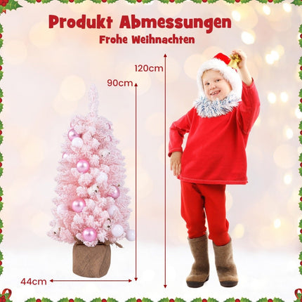 Mini sapin de Noël artificiel de 90 cm avec neige et décoration. Sapin de Noël à base de ciment Chirstbaum rose