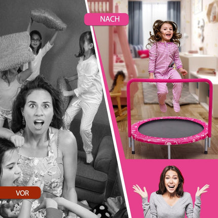 Trampoline pour enfants de 92 cm, mini trampoline avec poignée, trampoline pliable, capacité de charge jusqu'à 150 kg, rose + noir