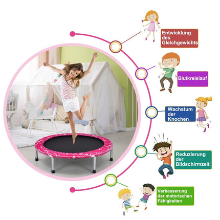 Trampoline pour enfants de 92 cm, mini trampoline avec poignée, trampoline pliable, capacité de charge jusqu'à 150 kg, rose + noir