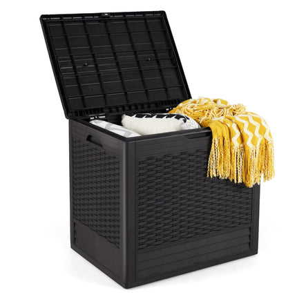 Coffre de rangement extérieur 96 L, couvercle verrouillable, motif rotin