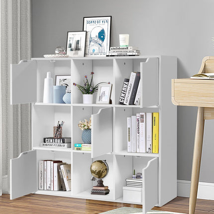 9-Fach-Aufbewahrungsregal mit Türen, freistehendes Bücherregal aus Holz, Weiß