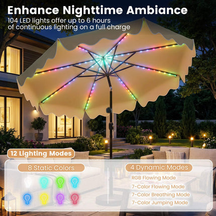 9 Fuß großer Solar-Terrassenschirm mit LED-Beleuchtung, Beige