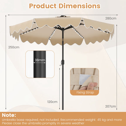 9 Fuß großer Solar-Terrassenschirm mit LED-Beleuchtung, Beige